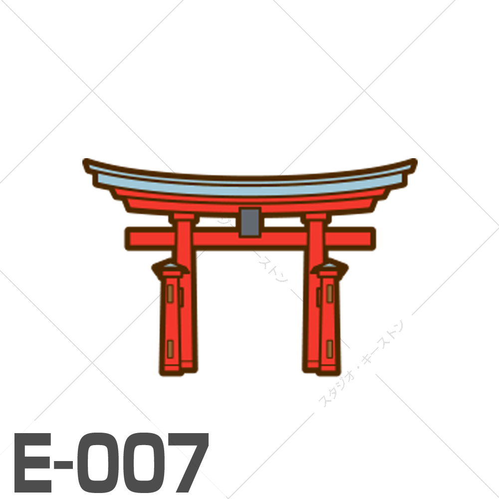 日本の伝統的な神社の入り口に立つ、朱色の鳥居のシンプルなイラスト。神聖な雰囲気を感じさせるわかりやすいアイコンイラストです。
