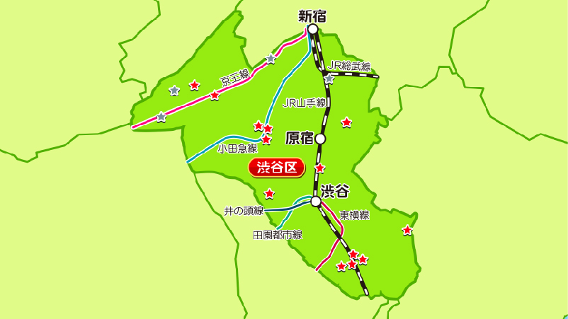 シンプルな地図イラストの制作見本。目的地や場所を正確に表記し道路や路線網などを分かりやすく図解した地図の料金資料用画像です。