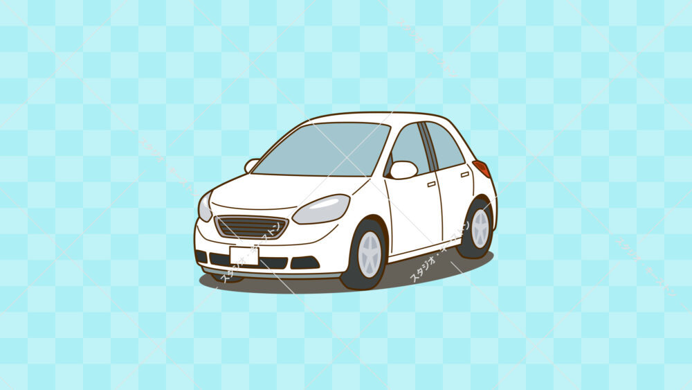 一般的な乗用車（コンパクトカー）のアイコンイラストです。